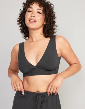 Old Navy Maternity Sunday Sleep Rib-Knit Smocked-Back Bralette Top black