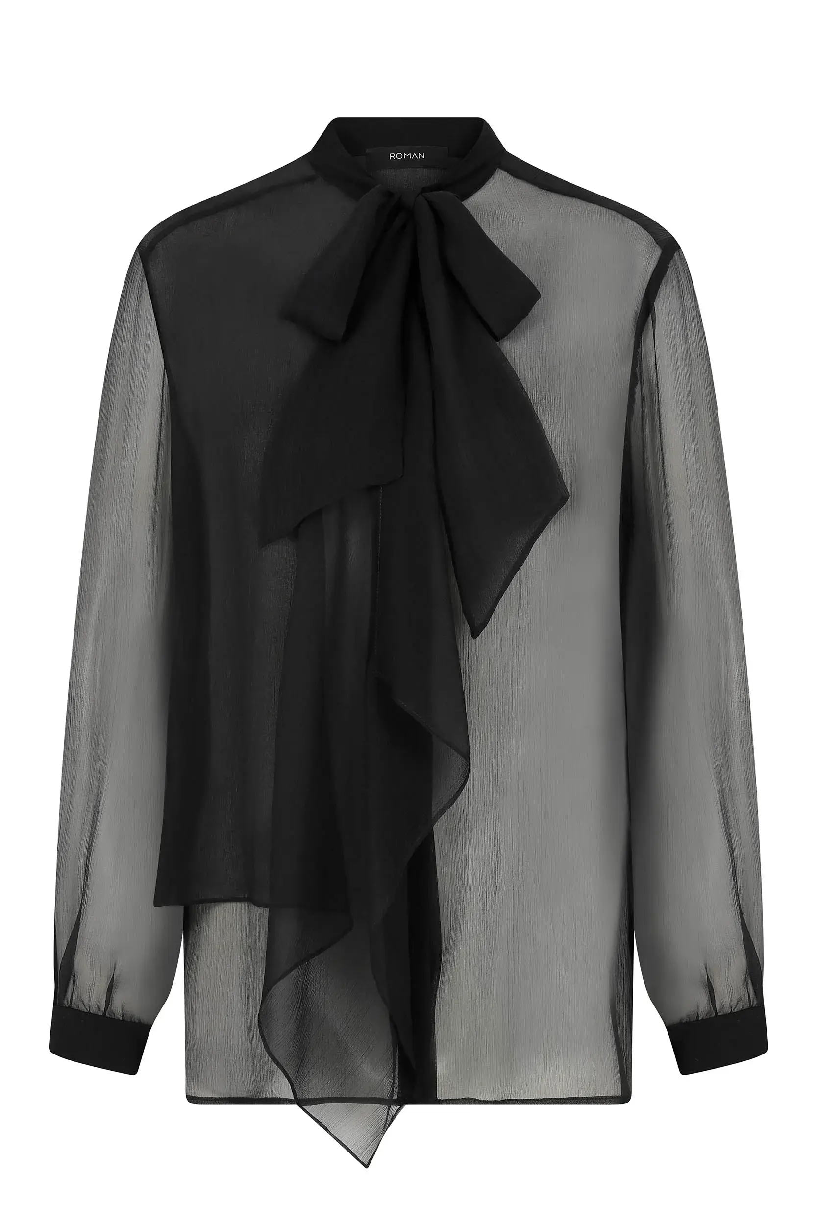 Roman Long Sleeve Shirt with Bow Collar - 4 / BLACK. 1