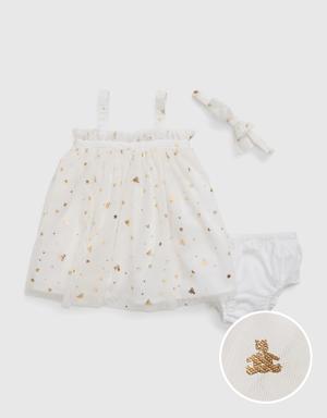 Baby Metallic Brannan Bear Tulle Dress Set white