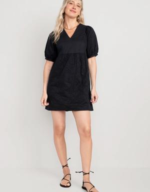 V-Neck Eyelet Mini Dress for Women black