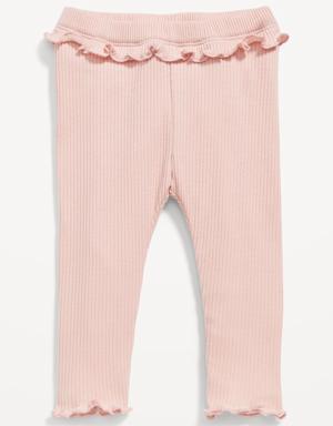 Rib-Knit Lettuce-Hem Leggings for Baby pink