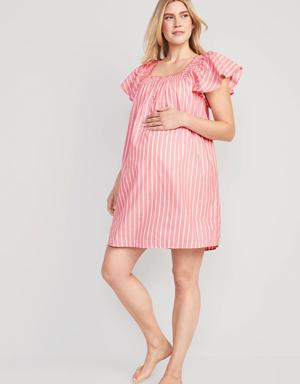 Maternity Smocked Flutter-Sleeve Nightgown pink