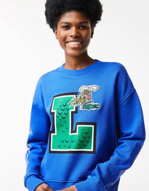 Lacoste Women's Holiday Loose Fit Oversized Print And Branded Sweatshirt