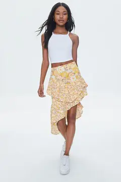 Forever 21 Forever 21 Floral Print High Low Skirt Mustard/Multi. 2