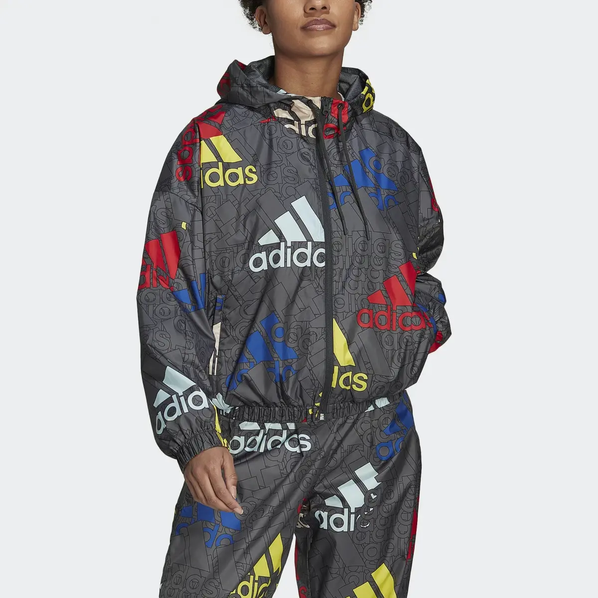 Adidas Essentials Multi-Colored Logo Loose Fit Windbreaker. 1