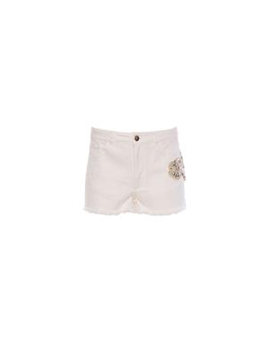Stone Embroidered Embroidery Detailed White Jean Shorts
