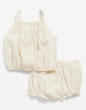 Patterned Button-Front Cami Top & Bloomer Shorts Set for Baby white