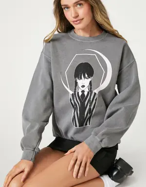 Forever 21 Wednesday Graphic Fleece Pullover Charcoal/Multi