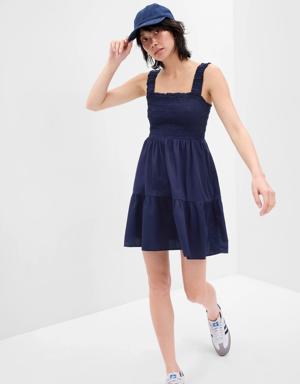 Smocked Tiered Mini Dress blue