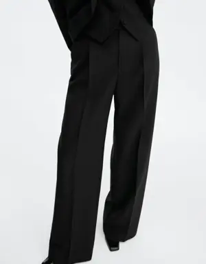 Wide leg wool suit trousers