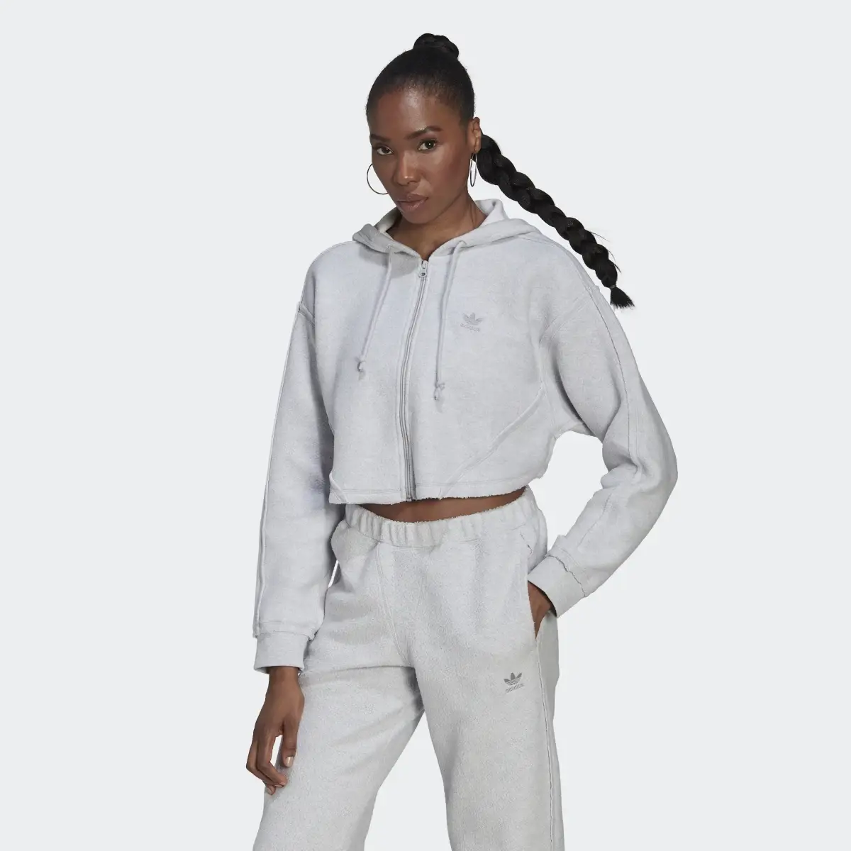 Adidas Crop Full-Zip Loungewear Hoodie. 1