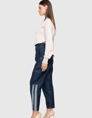 Contrast Detailed High Waist Cargo Jeans
