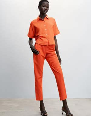 Mango Straight linen-blend pants