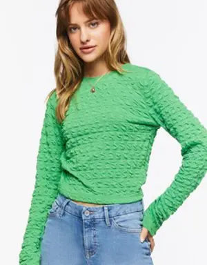 Forever 21 Textured Long Sleeve Crop Top Green