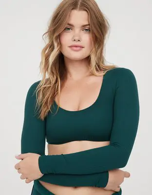 American Eagle OFFLINE By Aerie Real Me Super Cropped Long Sleeve Bra Top. 1