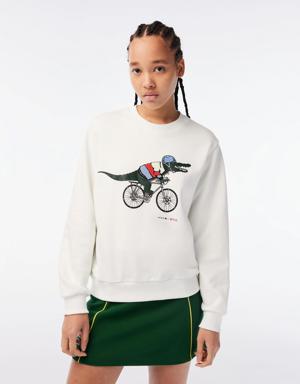 x Netflix Kadın Loose Fit Bisiklet Yaka Baskılı Beyaz Sweatshirt