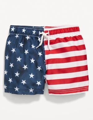 Matching Printed Swim Trunks for Baby red