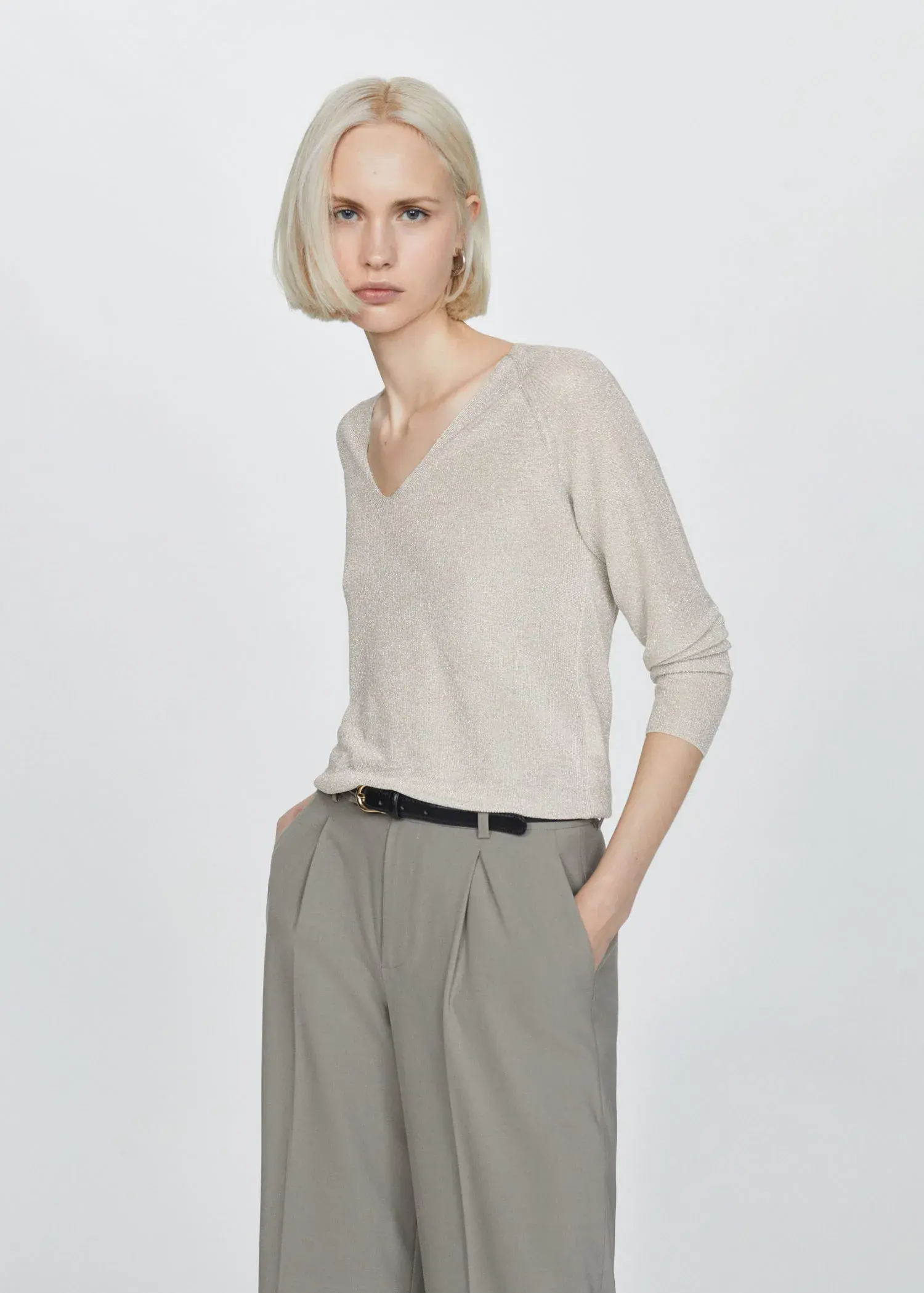 Mango V-neck lurex sweater. 1