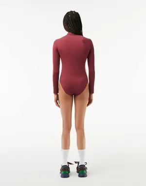 Body femme Lacoste avec col et zip en polyamide recyclé