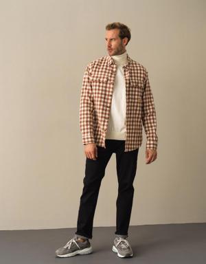 %100 Pamuk Oversize Cep Detaylı Ekose Gömlek