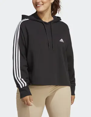 Adidas Sweat-shirt à capuche court en molleton à 3 bandes Essentials (Grandes tailles)