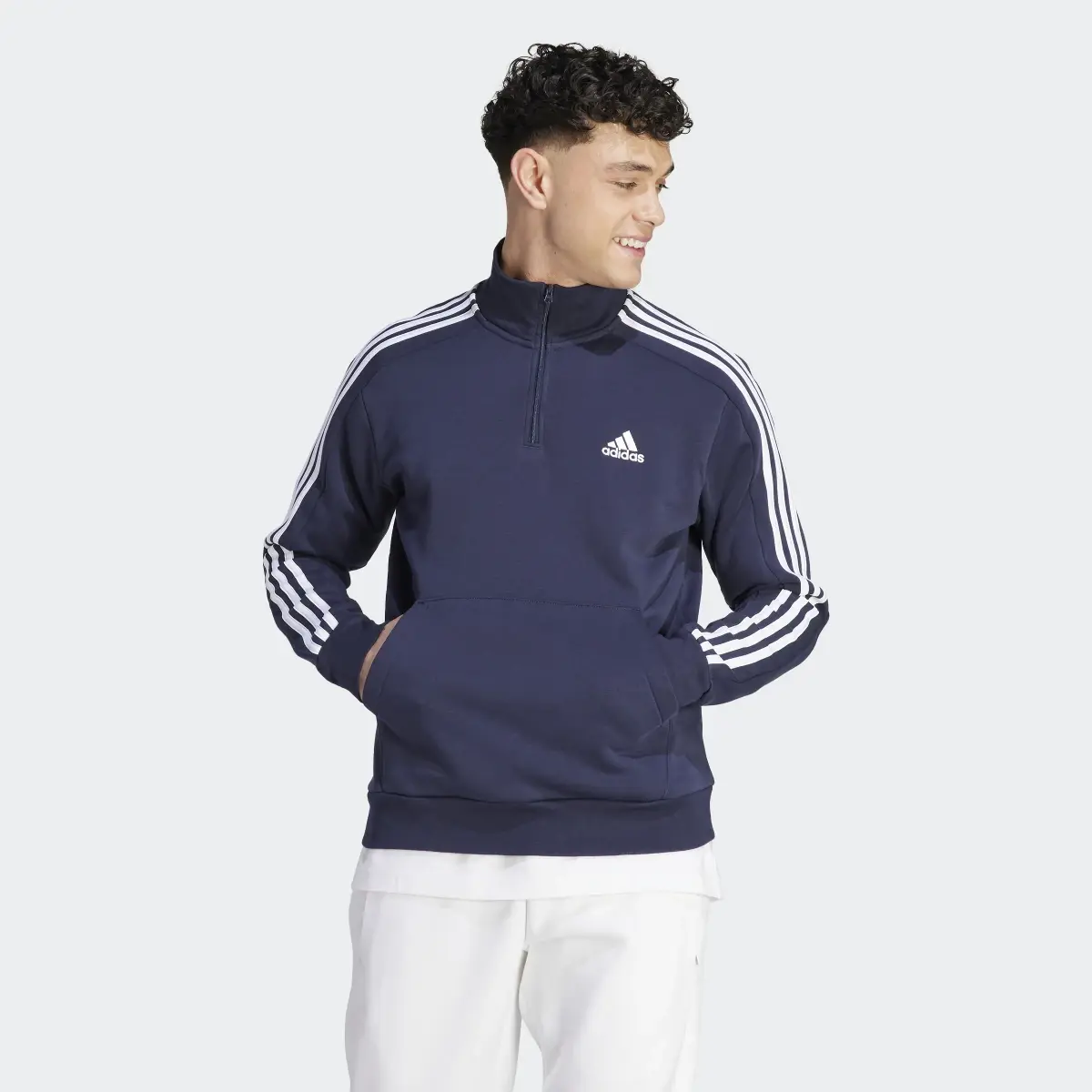 Adidas Essentials Fleece 3-Stripes 1/4-Zip Sweatshirt. 2