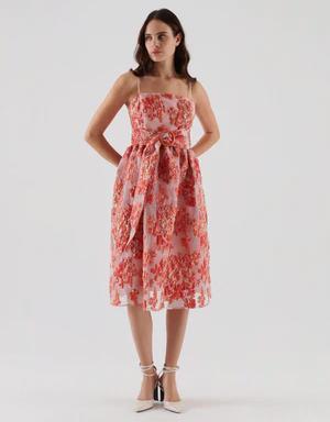 Orange Floral Patterned Cocktail Dress