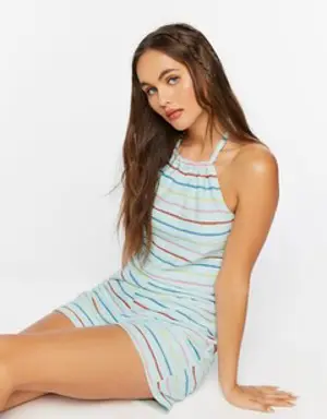 Forever 21 French Terry Striped Romper Blue/Multi