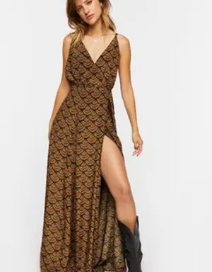 Forever 21 Ornate Print Surplice Maxi Dress Brown/Multi