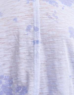 Mavi Batik Desenli Crop Tişört