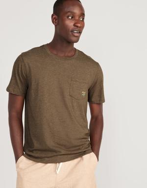 Soft-Washed Crew-Neck Graphic-Pocket T-Shirt for Men brown