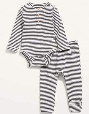 Unisex 2-Piece Rib-Knit Henley Bodysuit and Leggings Layette Set for Baby multi