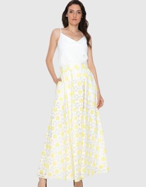 Floral Patterned White Skirt