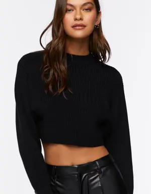 Forever 21 Cropped Rib Knit Sweater Black
