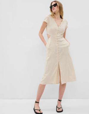 Linen-Blend Cutout Midi Dress beige