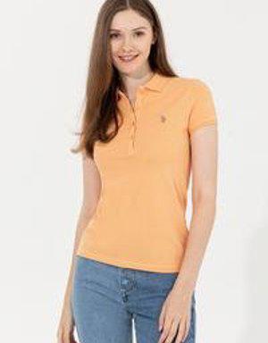 Kadın Turuncu Polo Yaka Basic T-shirt