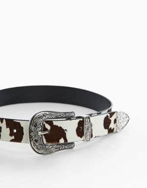 Animal print leather belt