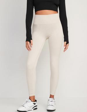 High-Waisted Rib-Paneled Seamless Leggings for Women beige