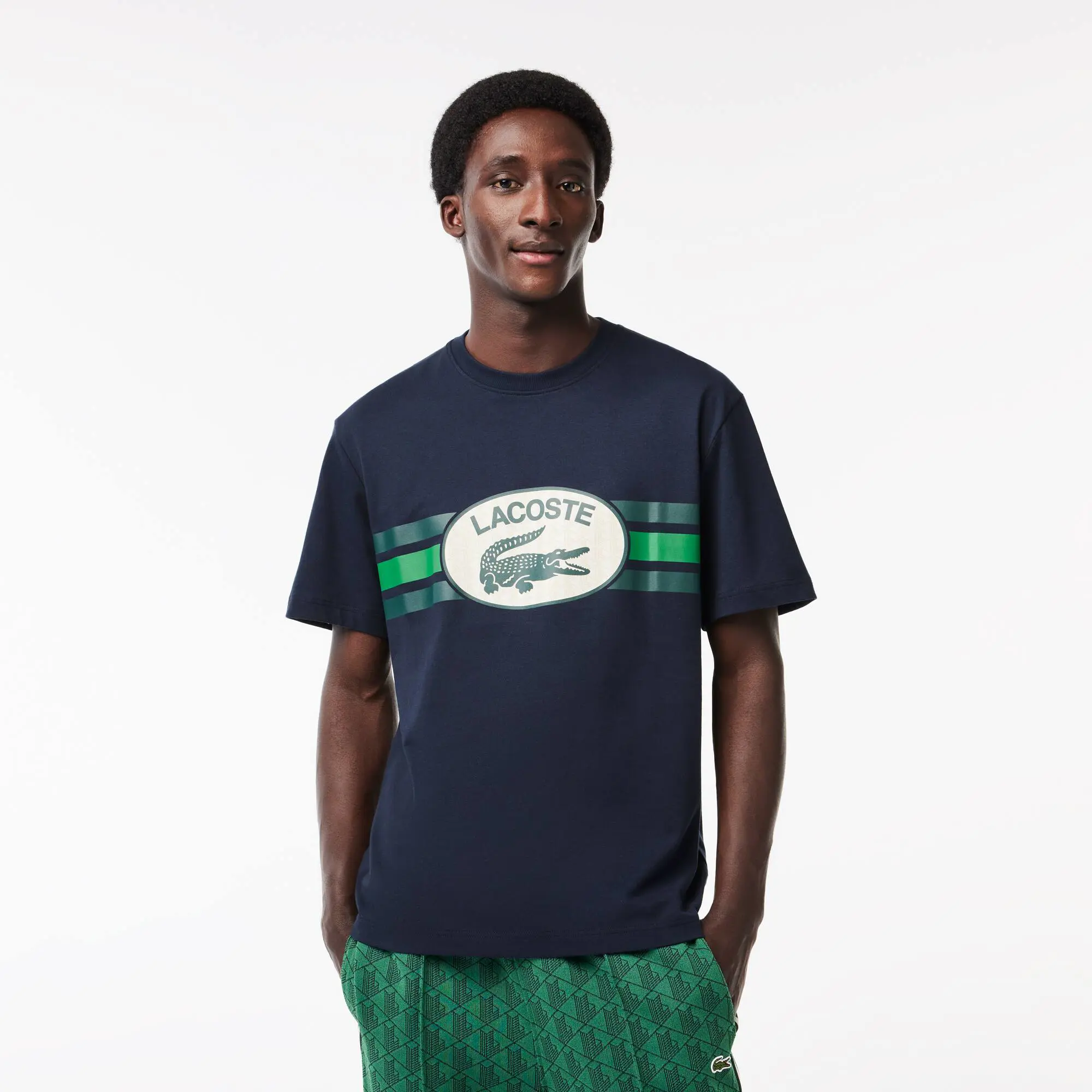 Lacoste Baumwoll T-Shirt mit Monogramm-Aufdruck. 1