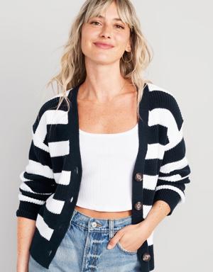 Striped Lightweight Shaker-Stitch Cardigan Sweater for Women blue