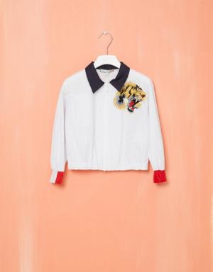 White Jacket with Tiger Embroidery