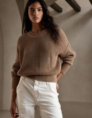 Tiernan Relaxed Chunky Cotton Cropped Sweater beige