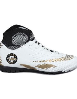28366 Beyaz - Siyah - Altın Rengi Halı Saha Çoraplı Erkek Krampon Futbol Ayakkabısı