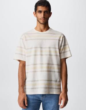 Striped cotton linen-blend T-shirt