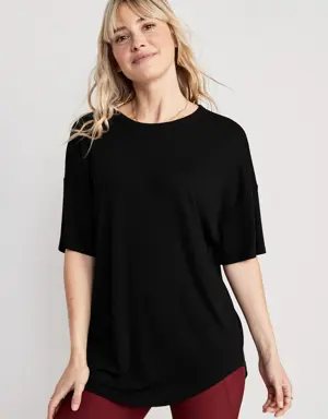 UltraLite Rib-Knit Tunic T-Shirt for Women black