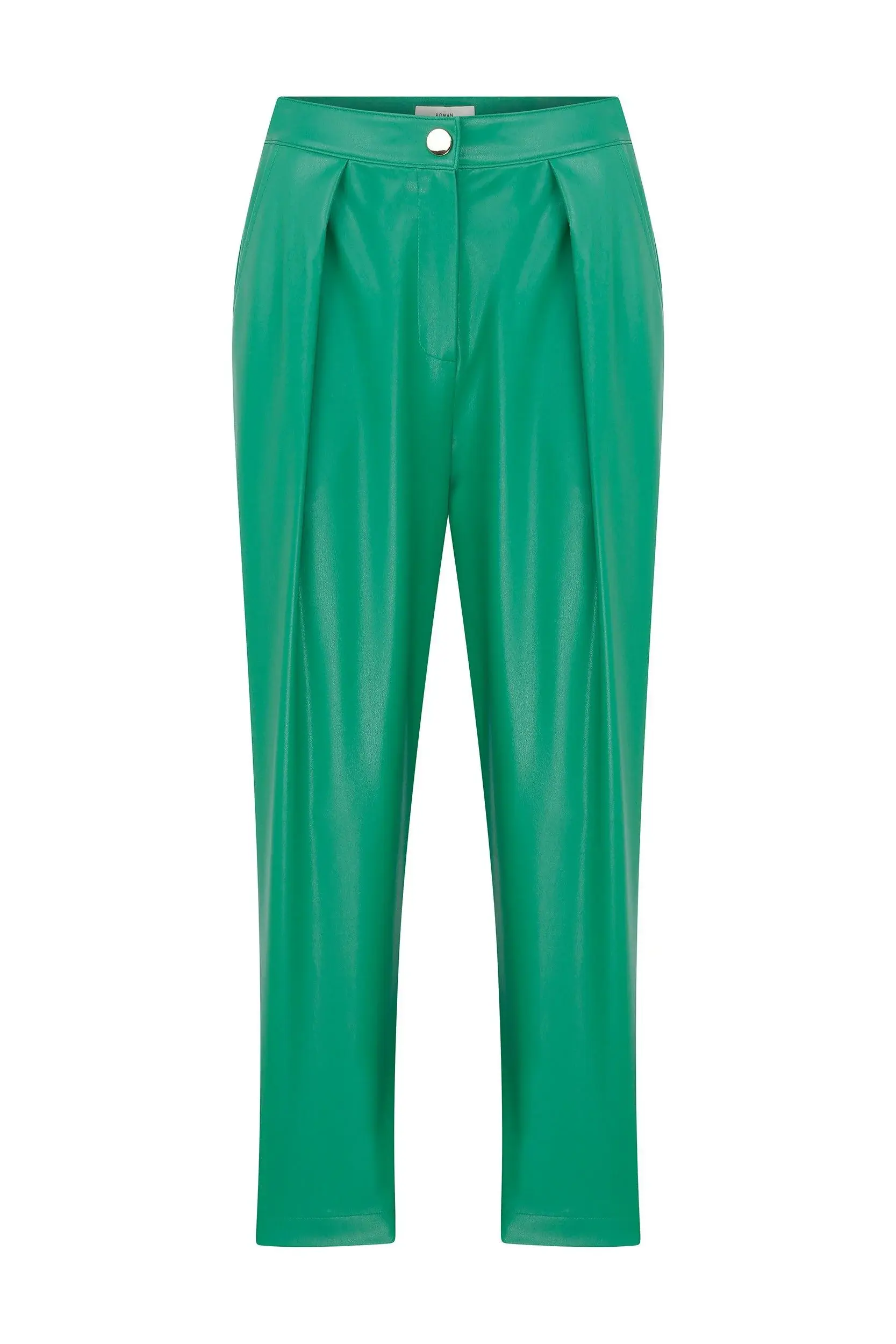 Roman Cropped Pleather Green Trousers - 2 / Green. 1