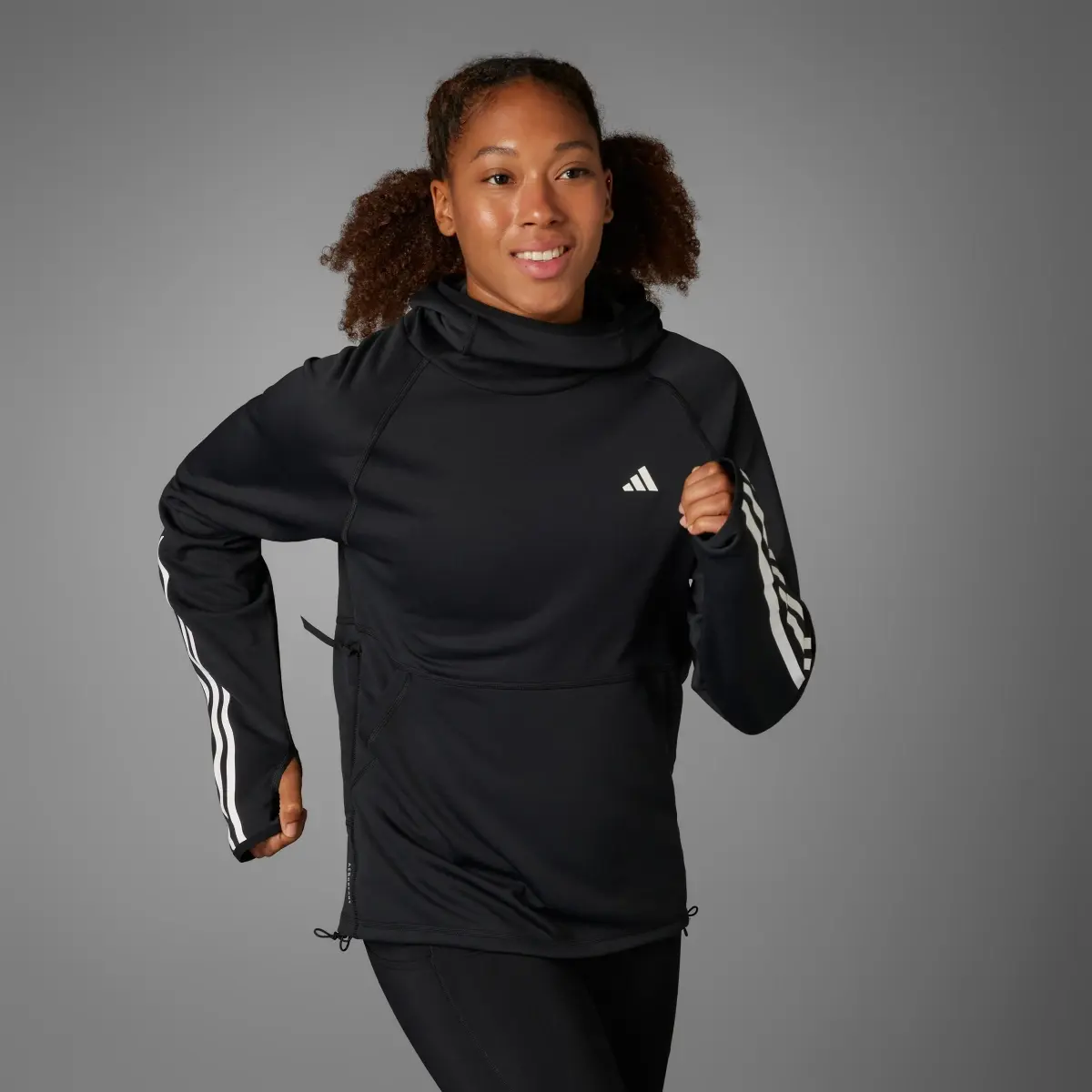Adidas Sweat-shirt à capuche Own the Run 3 bandes. 1