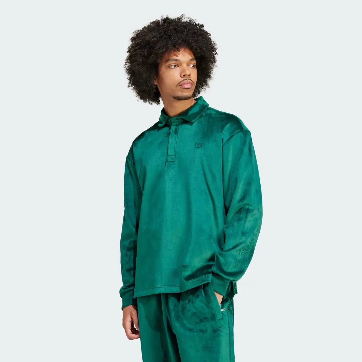 Adidas Premium Essentials+ Velvet Long Sleeve Polo Shirt. 2