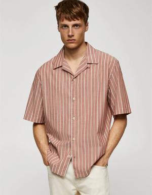 Striped shirt 100% cotton bowling collar