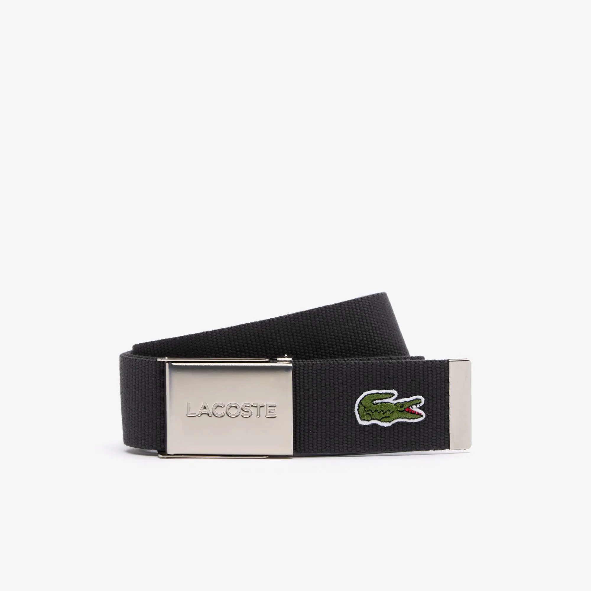 Lacoste Men's Made in France Lacoste Engraved Buckle Woven Fabric Belt. 1